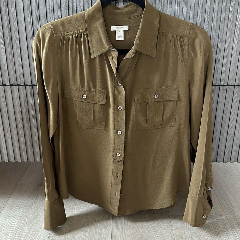 J. Crew 100% Silk Long Sleeve Silk Shirt